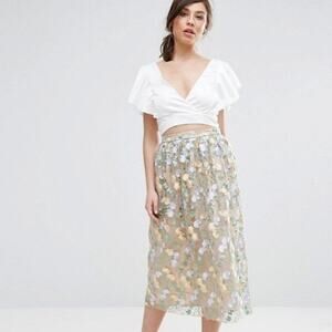 ASOS True Violet Floral Embroidered Tulle Midi Dress Womens 10 Fairy Garden NEW